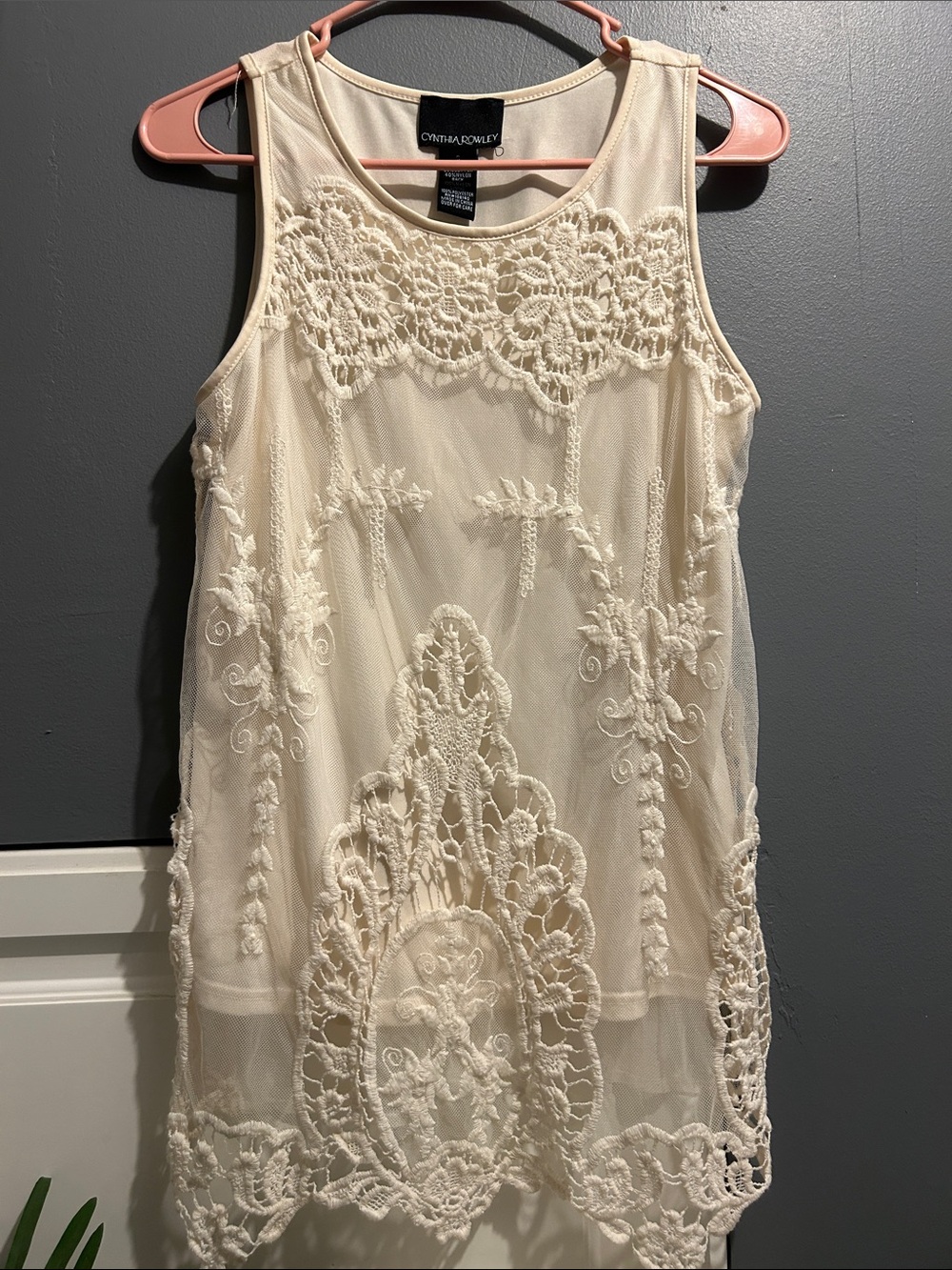 Cynthia Rowley Ivory Lace Overlay Sleeveless Shirt